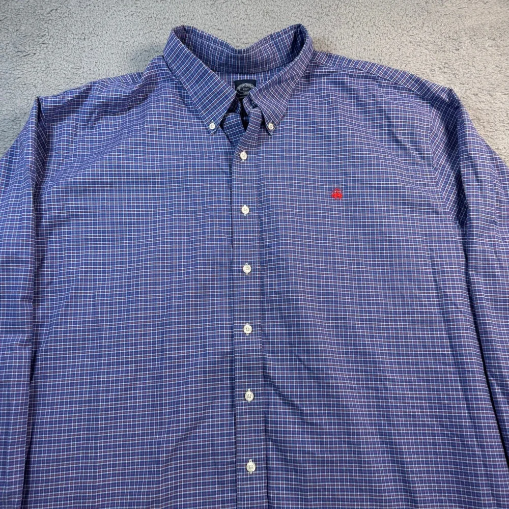 Brooks Brothers 4XLT Shirt Mens Blue Red Plaid Supima Cotton Non-Iron 10893